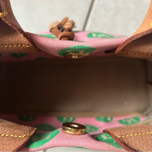 Dooney & Burke Sig. Pink & Green Polka Dot Handbag - Picture 8 of 13